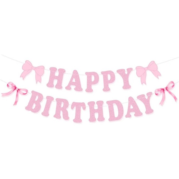 Paperinen Happy Birthday -girlanda nauhoilla 2 m Paperinen syntymäpäiväkoriste vaaleanpunainen riippuva juhlavalaistus seinälle syntymäpäiväjuhliin 1