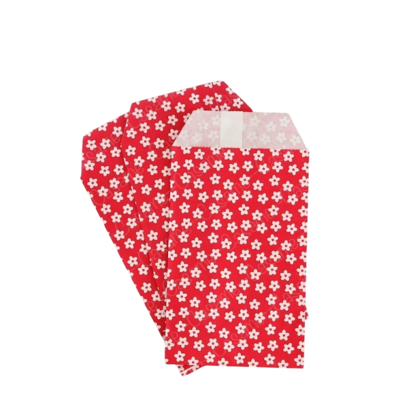 Paperiset lahjakassit 50 kpl 8 x 15 cm Kukka-aihe Kraft koristeelliset pussit onnittelukortteihin ja kutsuihin Erilaisia värejä kukkakuviolla punainen