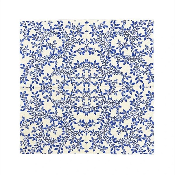 Paperiset servietit 20 kpl 33 x 33 cm 2 kerrosta Sinivalkoinen ornamentaalinen kukkakuosi Koristeelliset servietit kattamiseen 1