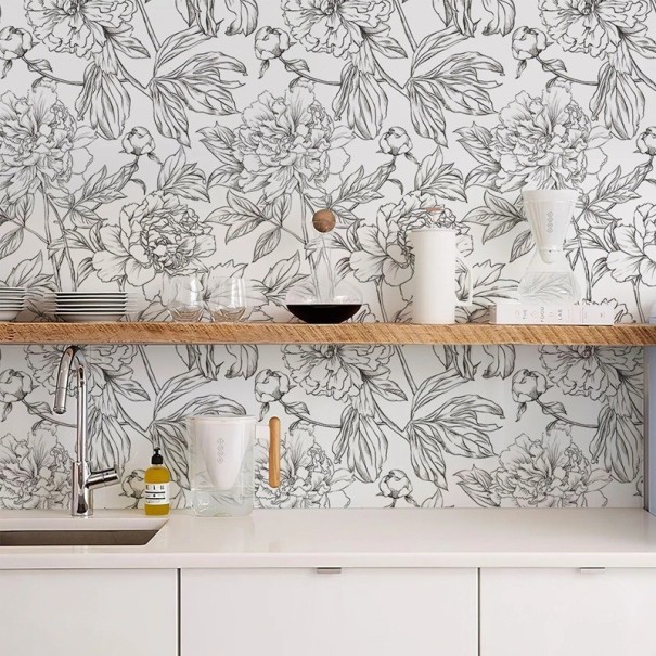 Papier peint 44 x 150 cm PVC Motif floral Décoration autocollante étanche Revêtement moderne pour la cuisine et la salle de bain 1