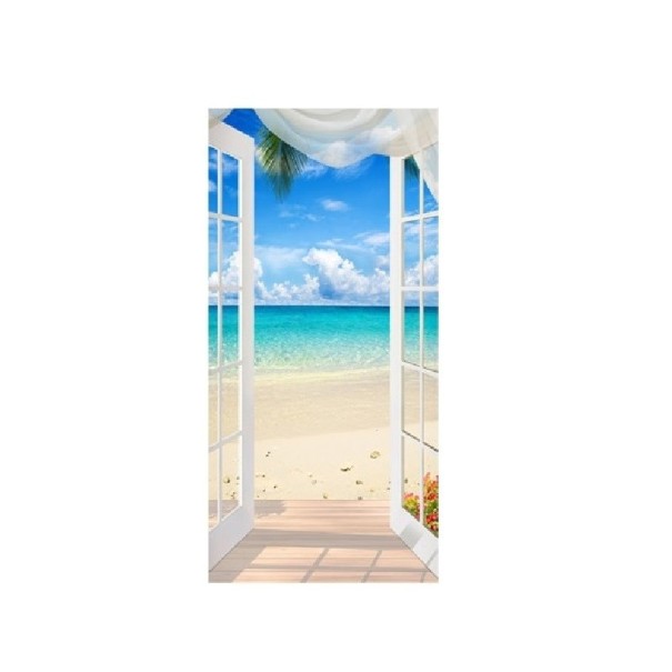 Papier peint autocollant pour portes avec motif de plage L
