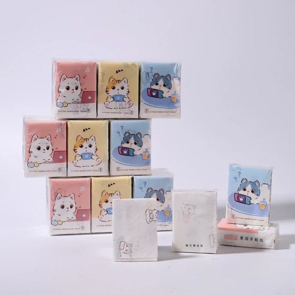 Papieren zakdoeken Motief katten 8 stuks x 9 verpakkingen Ongeparfumeerd Zachte hygiëne zakdoeken voor in de zak en handtas 1
