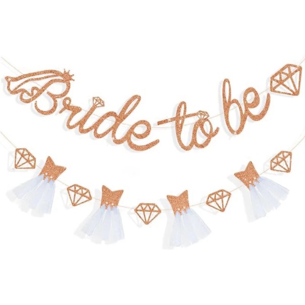 Papierowy banner Bride To Be błyszczący Srebrna girlanda na wieczór panieński Dekoracja ślubna Rose gold