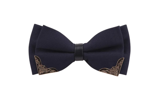 Papion dublu pentru bărbați cu margine metalică Accesoriu elegant de modă Design luxos Stil formal Material de calitate Pentru nunți, baluri, petreceri, smoking, costume albastru inchis
