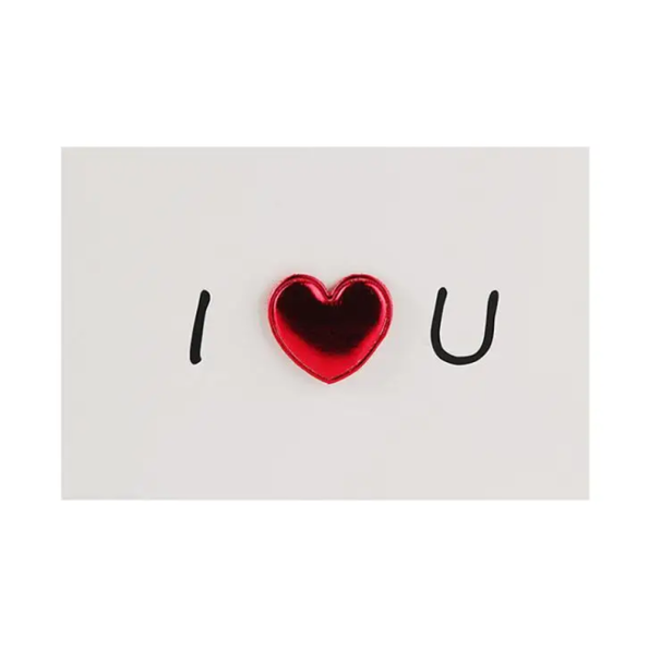 Papíralapú üdvözlőlap piros szívvel és a "I ❤️ U" felirattal 10 x 15 cm Ideális Valentin-napra és más szerelmi ünnepekre 1
