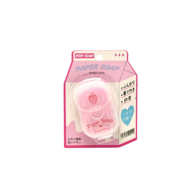 Papírové mýdlo POP SOAP cestovní mýdlové lístky 50 ks pouzdro 6 x 4 cm pěnivé rozpustné ve vodě bez alkoholu na mytí rukou na cesty Strawberry
