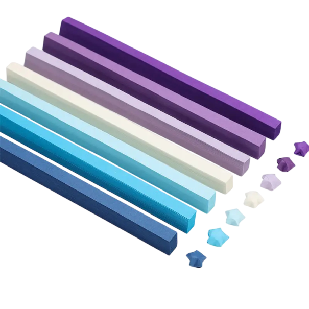 Papírové proužky na origami 540 ks 21,8 × 1 cm oboustranný barevný papír fialová modrá tyrkysová bílá DIY dekorace 1