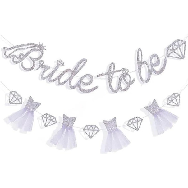 Papírový banner Bride To Be třpytivý Stříbrná girlanda na rozlučku se svobodou Svatební dekorace stříbrná