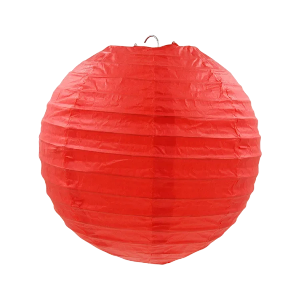 Papírový kulatý lampion závěsná dekorace 25 cm z papíru s drátěnou konstrukcí na oslavy narozeniny svatby a party výzdoba do interiéru červená