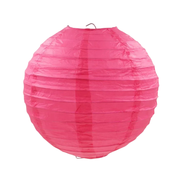 Papírový kulatý lampion závěsná dekorace 30 cm z papíru s drátěnou konstrukcí na oslavy narozeniny svatby a party výzdoba do interiéru tmavě růžová