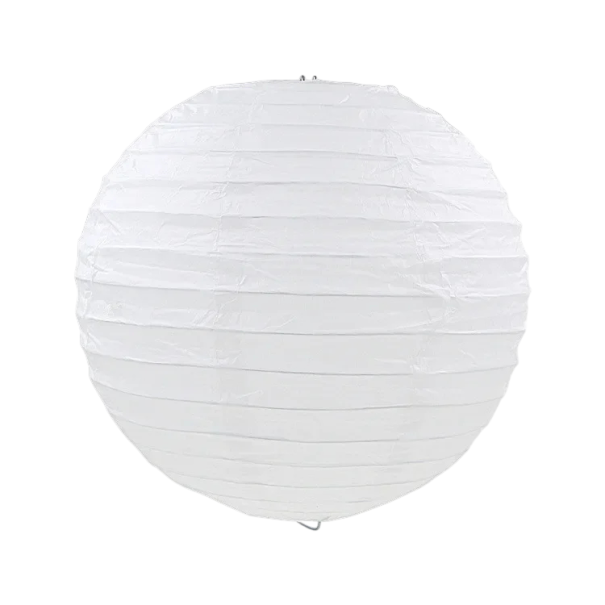 Papírový kulatý lampion závěsná dekorace 40 cm z papíru s drátěnou konstrukcí na oslavy narozeniny svatby a party výzdoba do interiéru bílá