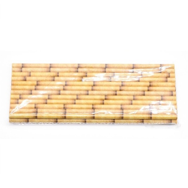 Papperssugrör med bambumotiv 25 st. beige