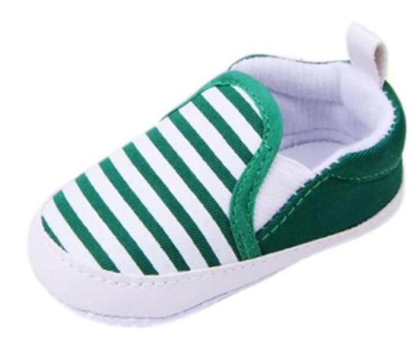 Papuci cu dungi pentru copii verde 0-6 luni