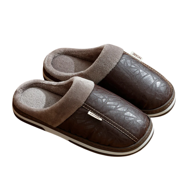 Papuci de casă de iarnă din piele PU Papuci caldi pentru bărbați cu căptușeală din blană Talpă anti-alunecare Aspect elegant Papuci caldi pentru iarnă