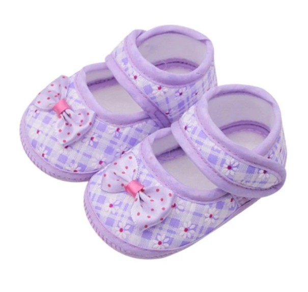 Papuci de fată cu fundă violet 0-6 luni