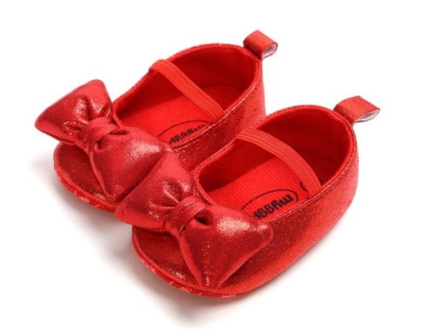Papuci de fată cu o panglică roșu 0-6 luni