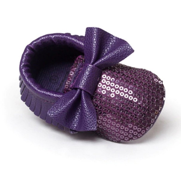 Papuci de fată cu paiete violet 0-6 luni