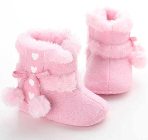 Papuci de iarnă pentru fete cu pompe roz 12-18 luni