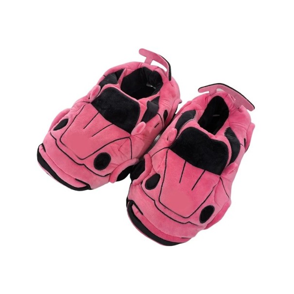 Papuci de pluș în formă de mașină sport Papuci de casă moale pentru femei și bărbați Mărimea UE 36-43 Lungime picior 27 cm Încălțăminte originală pentru iarnă roz