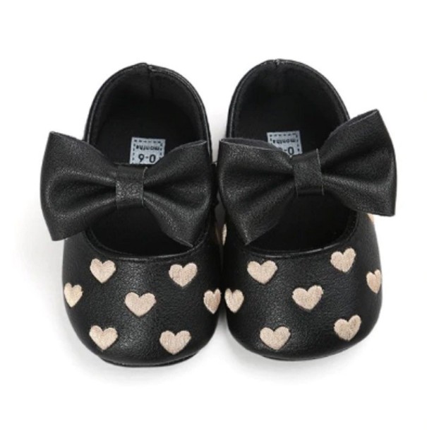 Papuci din piele pentru fete negru 0-6 luni