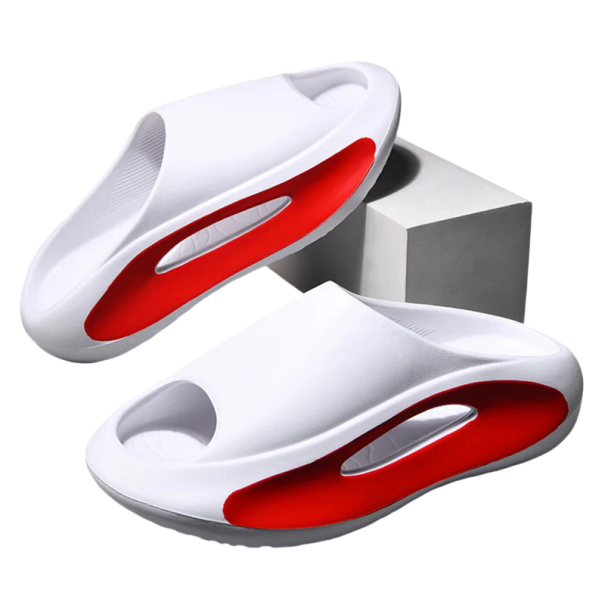 Papuci foarte moi cu talpă groasă Papuci cu un element de culoare îndrăzneață Formă ergonomică Deschideri pe laterale Pantofi moderni pentru casă alb 42-43
