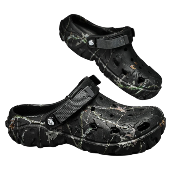 Papuci robusti pentru bărbați, cu model de camuflaj, model adânc, talpă cu curele reglabile, pantofi de exterior negru 41