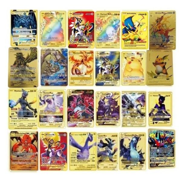 Paquete de cartas Pokémon metalizadas GX VMax VStar, cartas doradas coleccionables, juego de cartas Pokémon, juego de cartas Pokémon brillantes para coleccionistas, 24 piezas 1