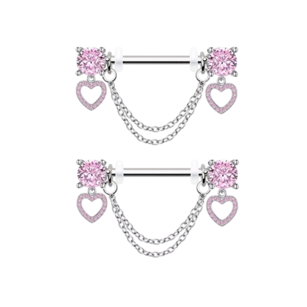 Par de joyas en forma de corazón para pezones tamaño 1,6 mm Piercing corporal brillante para mujeres y chicas Con un delicado motivo rosa