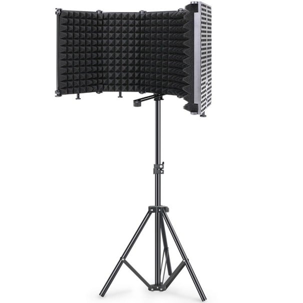 Paravan acustic pentru microfon cu stativ de 2 m Reducerea reflexiilor la înregistrarea vocii și cântului Cinci panouri cu burete acustic în formă 1