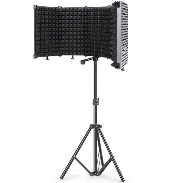 Paravan acústico para microfone com suporte de 2 m Redução de ecos ao gravar voz e canto Cinco painéis com espuma acústica em forma de pirâmide 1