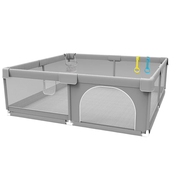 Parc pour enfants 1,5 x 2,0 m Barrière de sécurité Corralito gris clair avec balle et anneau de traction Parc pour tout-petits Aire de jeux 1