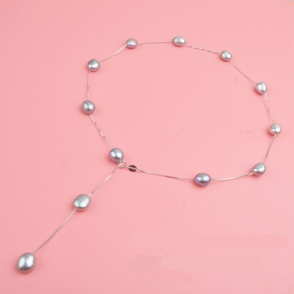 Parelketting voor dames grijs 50 cm