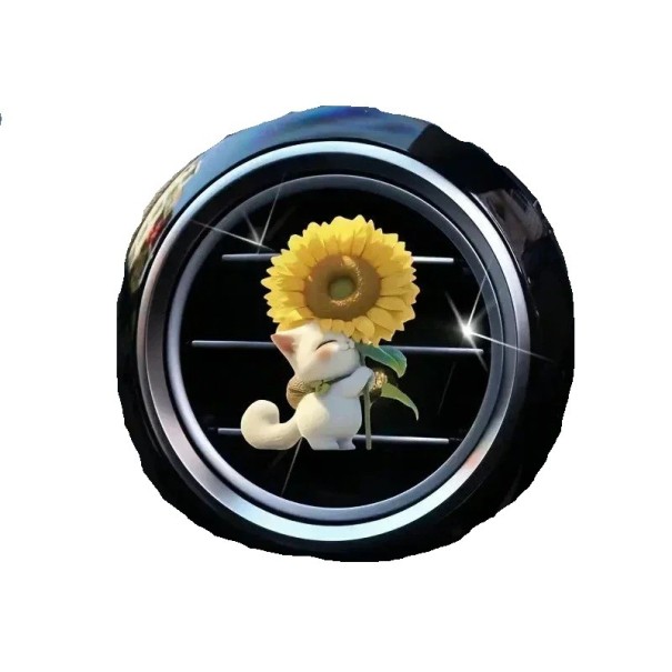 Parfémový klip do auta 2D osvěžovač vzduchu cca 6 cm difuzér do ventilace dekorace kočka se slunečnicí do interiéru auta 1