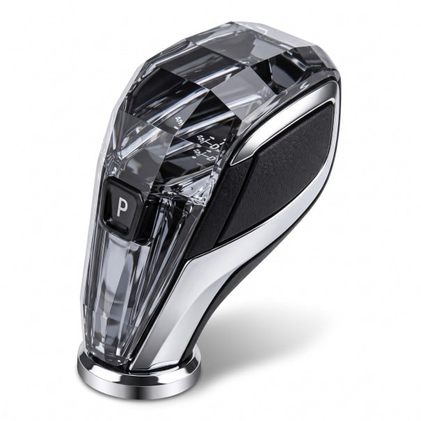 Pârghie de schimbător de viteze din cristal și buton iDrive CIC, set de 3 piese, logo M și RND, ABS și cristal, transparent, pentru BMW seria 5, 6, 7 1