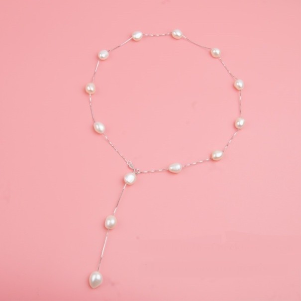 Pärlhalsband för kvinnor vit 50 cm