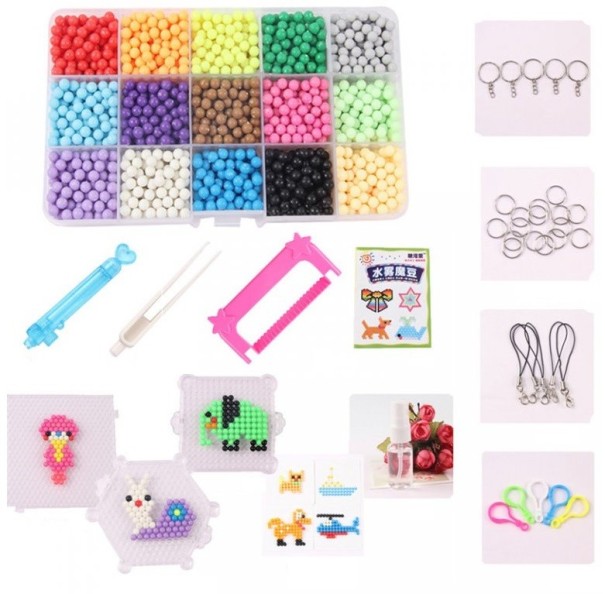 Pärlor för barn 2200 st i 15 färger Kreativ uppsättning med plattor för att bygga figurer och tillbehör för nyckelringar Box med fack 1