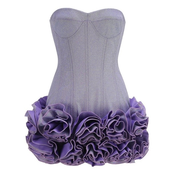 Party-Minikleid mit trägerlosem Korsett-Oberteil und Schnürdetails. Mehrlagiger Rüschenrock für einen mutigen, festlichen Look. lila XS