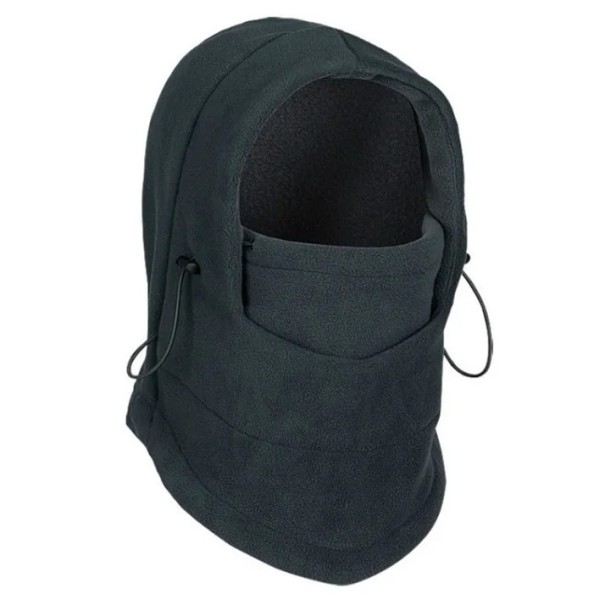 Pasamontañas térmico de invierno de forro polar con cordón ajustable de poliéster protección cálida para cabeza, cuello y cara en frío gris