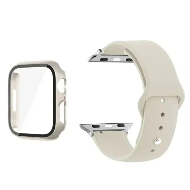 Pásek keretvédővel és 9H edzett üveggel az Apple Watch Ultra 49 mm Series Ultra 1/2 – matt óratok és kijelző üveg krém