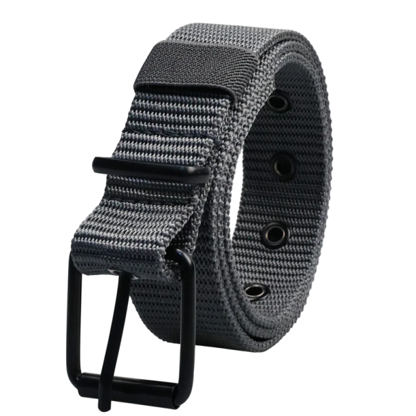 Pasek męski tkany z metalową klamrą Szerokość 3,5 cm Elegancki czarny pasek wykonany z materiału tekstylnego Regulowany modny dodatek dla mężczyzn szary 110 cm