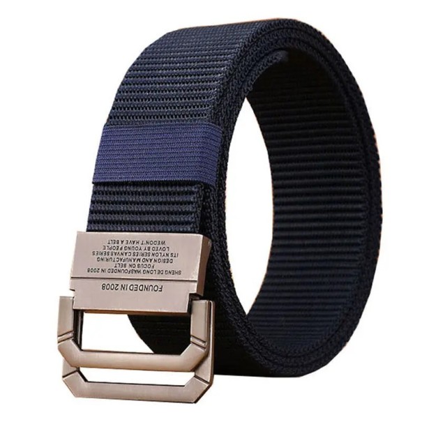 Pasek męski wykonany z wytrzymałego nylonu Czarny styl wojskowy Metalowa klamra z dwoma kółkami Szerokość 3,8 cm Regulowany pasek na co dzień ciemnoniebieski 110 cm