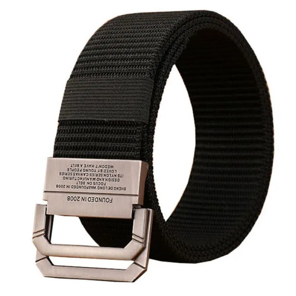 Pasek męski wykonany z wytrzymałego nylonu Czarny styl wojskowy Metalowa klamra z dwoma kółkami Szerokość 3,8 cm Regulowany pasek na co dzień czarny 130 cm