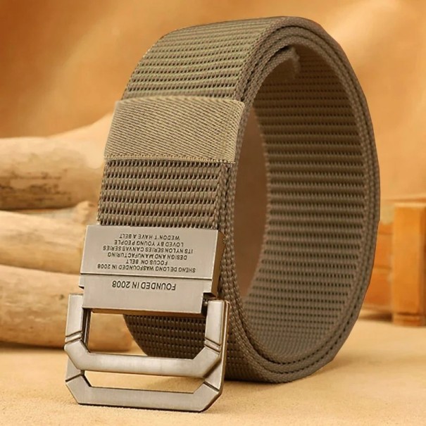 Pasek męski wykonany z wytrzymałego nylonu Czarny styl wojskowy Metalowa klamra z dwoma kółkami Szerokość 3,8 cm Regulowany pasek na co dzień khaki 110 cm