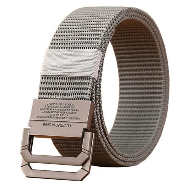 Pasek męski wykonany z wytrzymałego nylonu Czarny styl wojskowy Metalowa klamra z dwoma kółkami Szerokość 3,8 cm Regulowany pasek na co dzień szary 100 cm