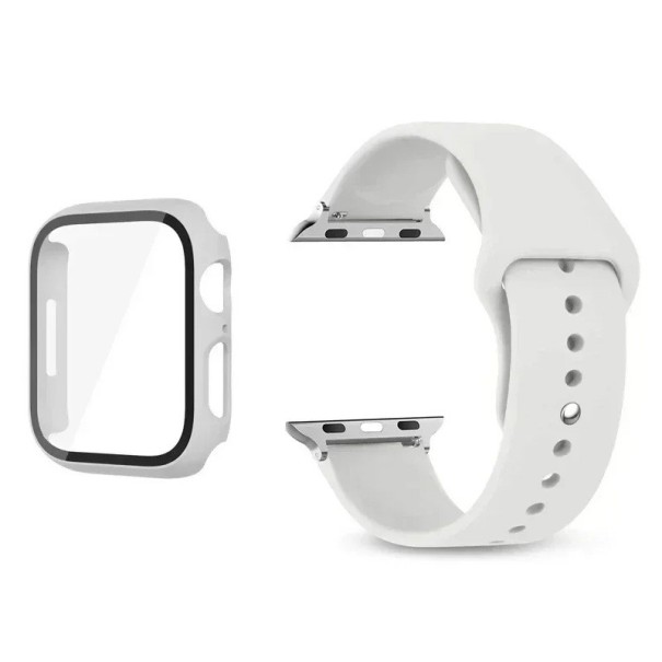 Pásek s krytem rámečku a 9H tvrzeným sklem pro Apple Watch Ultra 49 mm Series Ultra 1/2 – matné pouzdro hodinek a sklo na displej bílá
