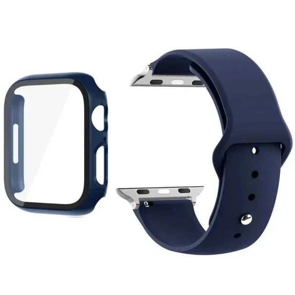 Pásek s krytom rámčeka a 9H tvrdeným sklom pre Apple Watch Ultra 49 mm Series Ultra 1/2 – matné puzdro hodiniek a sklo na displej námornícka modrá