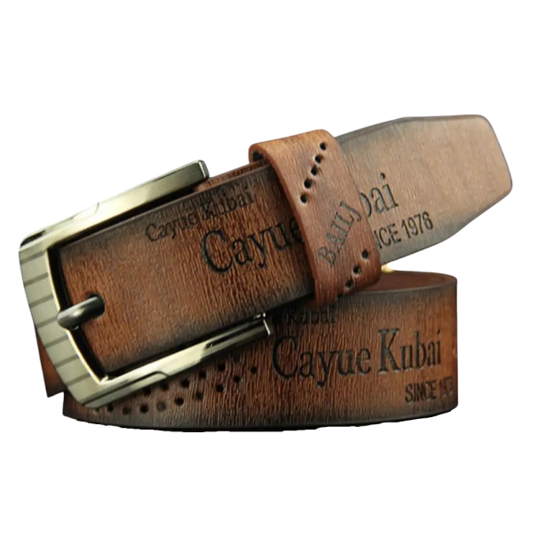 Pasek skórzany męski 110 x 3,7 cm Elegancki czarny pasek z nadrukiem liter Stylowy dodatek do jeansów i garniturów Wysokiej jakości materiał skórzany brązowy