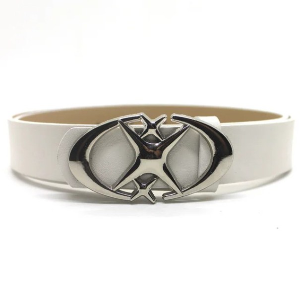 Pásek z PU kůže 105 x 2,5 cm Úzký módní opasek do kalhot s ozdobnou přezkou s hvězdami Stylový doplněk pro ženy i muže Elegantní design bílá