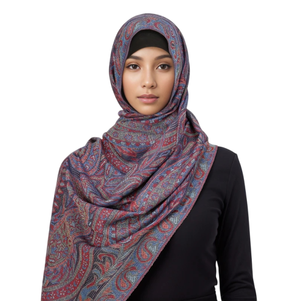 Pashmina hoofddoek met oosters patroon 70x180 cm van polyester voor dagelijks gebruik en layering paars