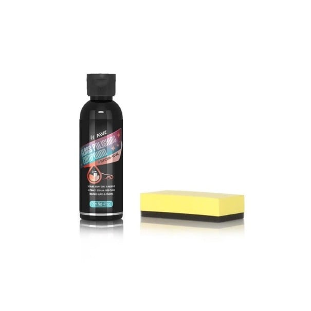 Pasta de lustruit pentru sticlă cu burete 120 ml fără silicon, curățitor profund, eliminator de film uleios, negru-galben pentru geamurile auto 1